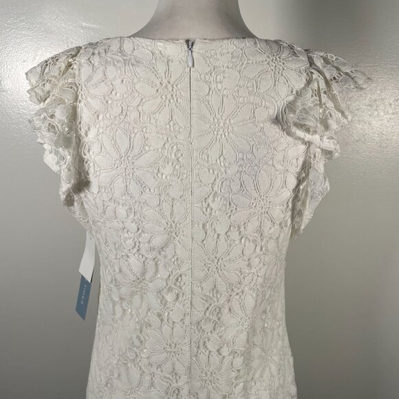 London Times White Crew Neck Floral Lace Short Flutter Sleeves Shift Dress 4 NWT - Picture 10 of 16